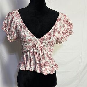 MINKPINK Pink Puff Sleeve Smocked Blouse